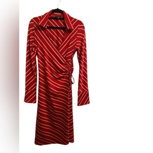 Red Striped Long Sleeve Midi Dress